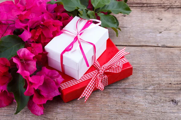 Bougainvillea y cajas de regalo — Foto de Stock