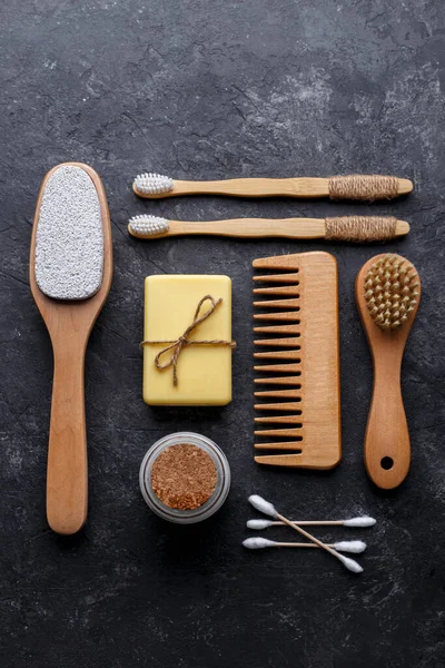 Cepillos Dientes Bambú Naturales Polvo Dental Negro Peine Para Cabello — Foto de Stock