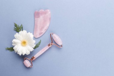 Yüz masajı için Gua sha Yeşim Roller, Yaşlanma Karşıtı Tedavi, fotokopi alanı ile düz uzanma