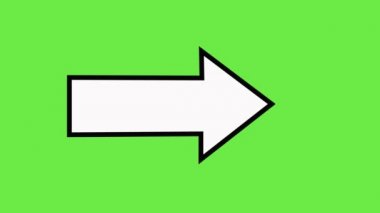 Sağ ok. Canlandırılmış oklar. Yeşil ekranda yatay hareket eden beyaz bir ok