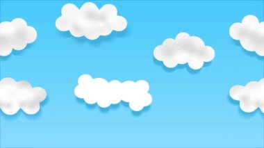 Mavi gökyüzünde hareket eden beyaz bulutlar. Çizgi film animasyonu