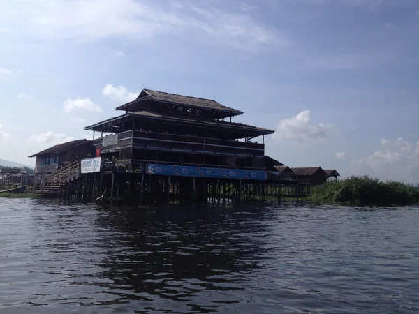 Inle Lake Shan Myanmar May Wooden Stilt Houses Passenger Boat — Stock Photo, Image