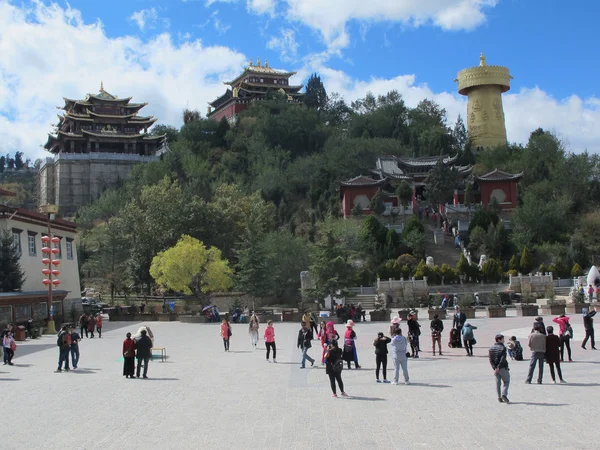 SHANGRILA, CHINA, OCTOBER 21, 2015: view of the golden temple in historical old town in chinese city shangri-la alias zhongdian