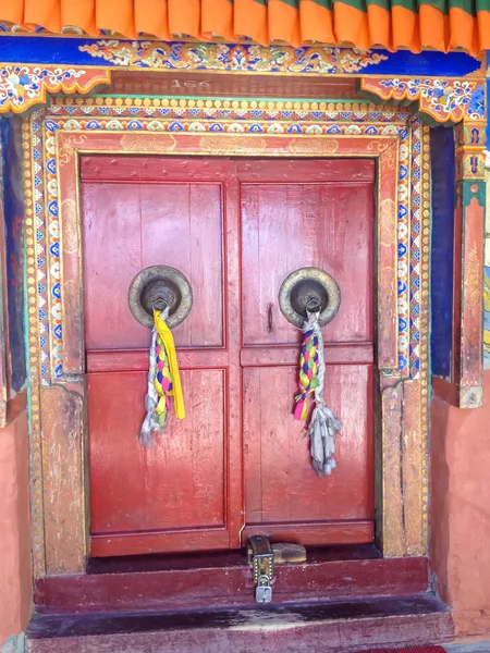 Leh Ladakh India Июля 2014 Portion Diskit Monastery Colorful Door — стоковое фото