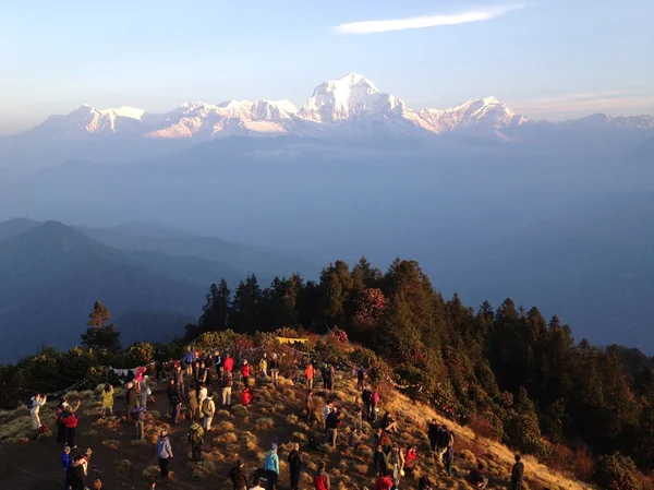 2012年4月4日 ネパール ポーン 4月4日 未確認観光客がネパール ヒマラヤのポーン ヒル山頂で日の出を迎える — ストック写真
