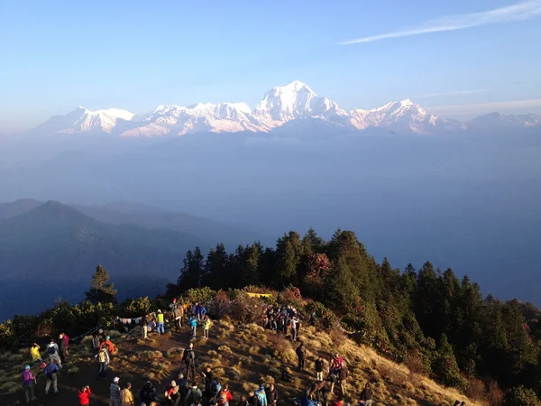 2012年4月4日 ネパール ポーン 4月4日 未確認観光客がネパール ヒマラヤのポーン ヒル山頂で日の出を迎える — ストック写真