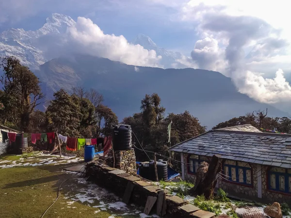 Горный Массив Аннапурна Вид Горы Мачапучаре Деревни Тадапани Непал — стоковое фото