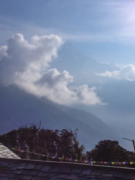Annapurna Sortiment Och Machapuchare Bergslandskap Utsikt Från Tadapani Byn Nepal — Stockfoto