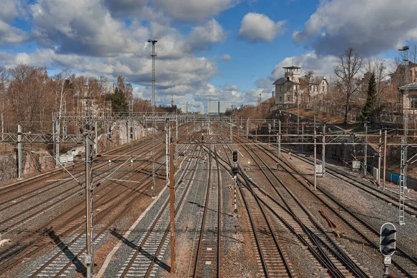 Helsingfors Finland April 2021 Utsikt Över Järnvägsspåret Till Stationen — Stockfoto