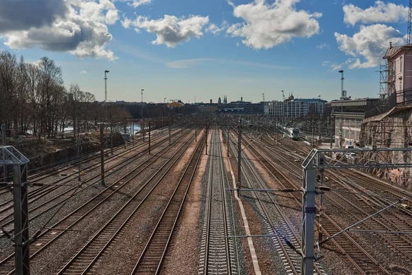 Helsingfors Finland April 2021 Utsikt Över Järnvägsspåret Till Stationen — Stockfoto