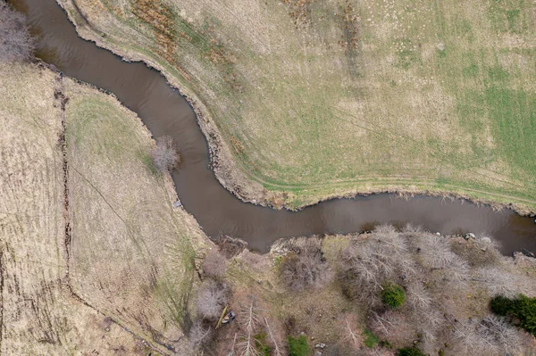 Bends River Bed Small River Photo Drone Finland Scandinavian Nature — Stock Photo, Image