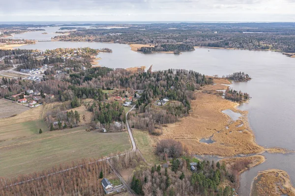 Costa Baía Área Espoo Foto Drone Finlândia Natureza Escandinava Início — Fotografia de Stock