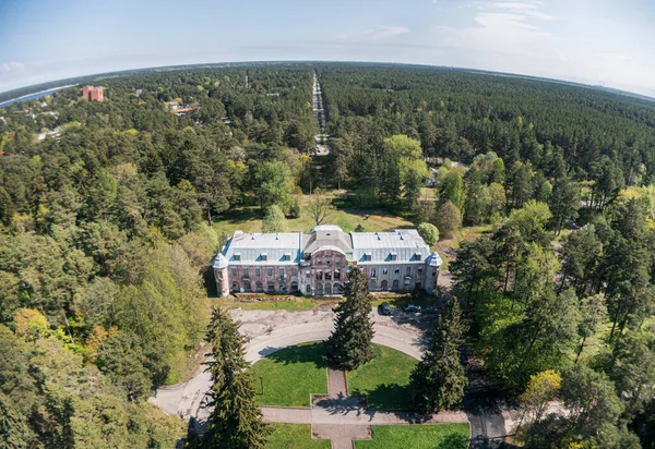 Estonia, narva jesuu,May 26, 2021 Summer day, drone view of the resort town at the mouth of Narva in the Baltic States on the coast of the Gulf of Finland.