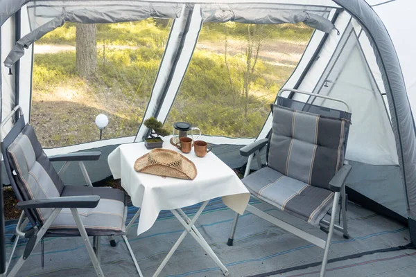 Annexe Caravane Intérieur Confortable Pour Voyage Table Pliante Chaises — Photo