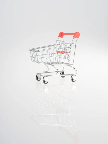 Shopping Basket Goods White Background Reflection Isolated Close Room Text — Stock Photo, Image