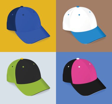 Gerçekçi boş spor beyzbol şapkası kümesi.