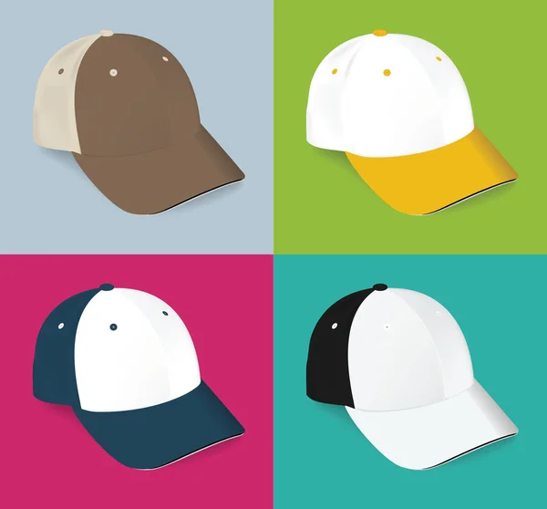 Set of realistic blank sports baseball cap. — Stock Vector