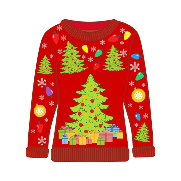 Weihnachten Hässlicher Pullover Auf Weißem Hintergrund Vektorillustration — Stockvektor