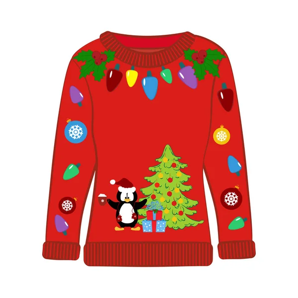 Weihnachten Hässlicher Pullover Auf Weißem Hintergrund Vektorillustration — Stockvektor