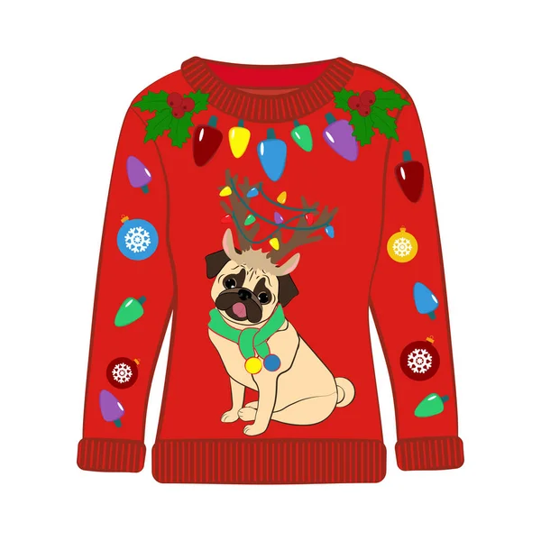 Weihnachten Hässlicher Pullover Auf Weißem Hintergrund Vektorillustration — Stockvektor