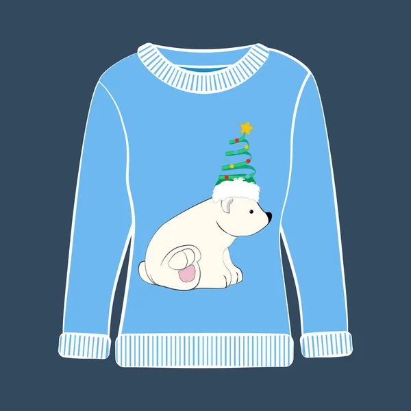 Weihnachtsfeier Hässlichen Pullover Vektor Illustration Auf Dem Blauen Hintergrund — Stockvektor