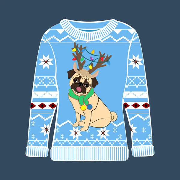 Weihnachten Hässlicher Pullover Auf Blauem Hintergrund Vektorillustration — Stockvektor