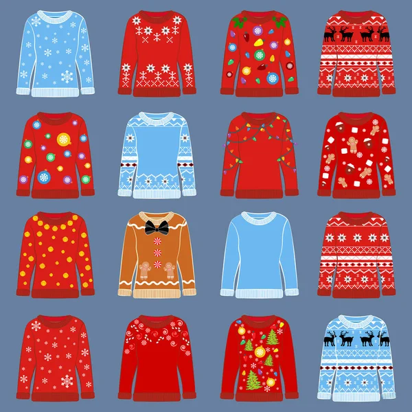 青い背景にクリスマスの醜いセーター ベクターイラスト — ストックベクタ