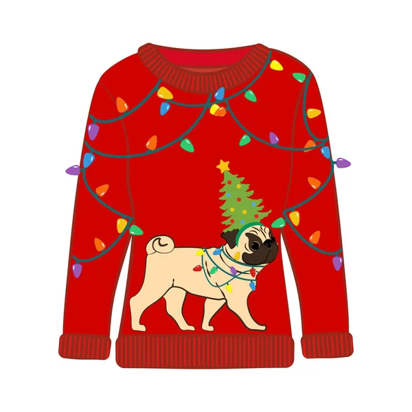 Weihnachten Hässlicher Pullover Auf Weißem Hintergrund Vektorillustration — Stockvektor