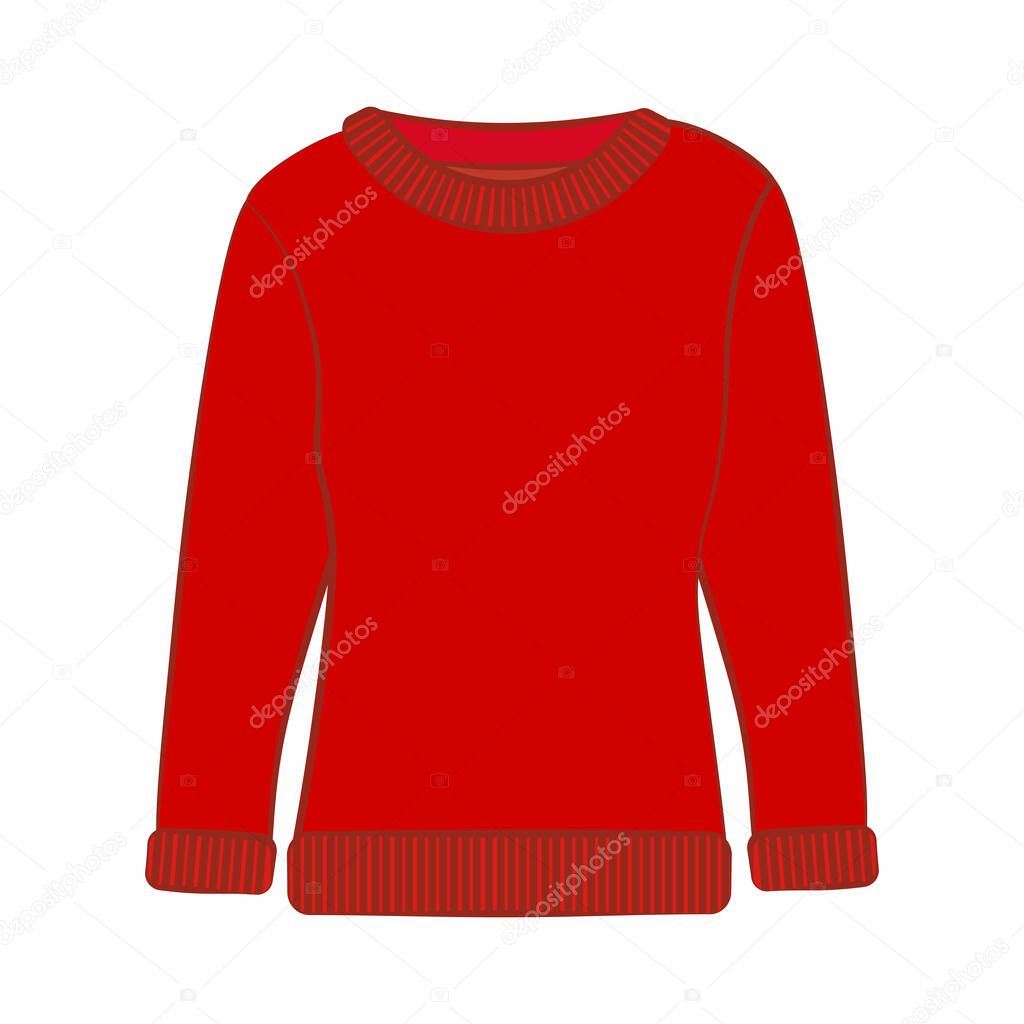 Winter warm casual red sweater vector illustration on the white background.