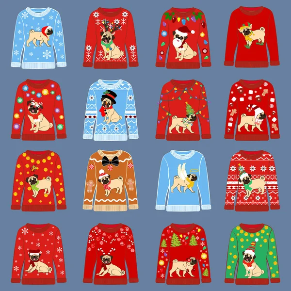 Weihnachten Hässlicher Pullover Auf Blauem Hintergrund Vektorillustration — Stockvektor