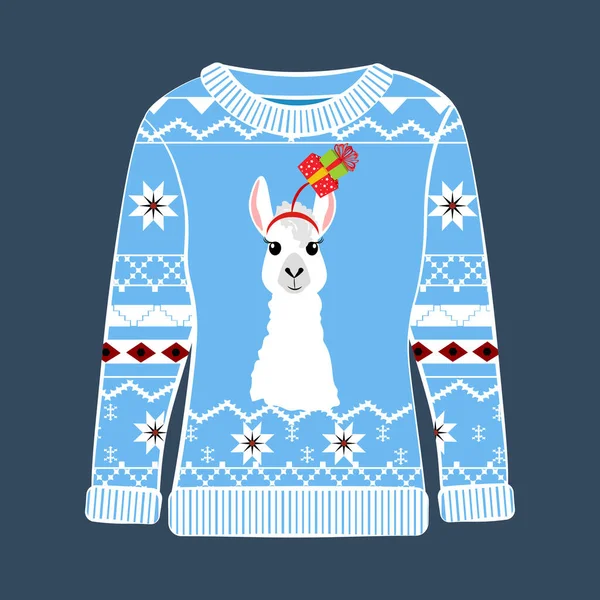 Christmas Party Ugly Sweater Vector Illustration Blue Background — Stock Vector