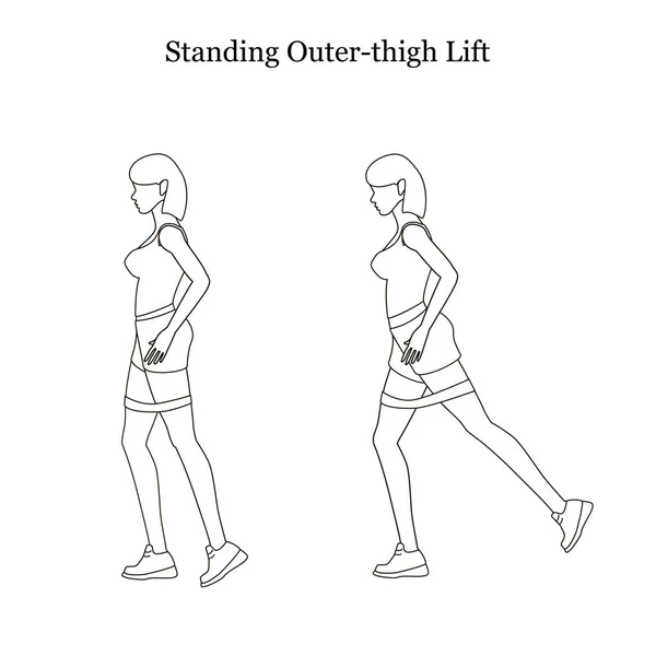 Стоячі Зовнішні Вправи Підйому Стегна Білому Тлі Векторні Ілюстрації — стоковий вектор