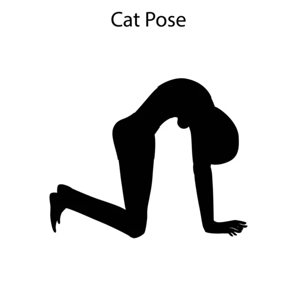 Gatto Posa Yoga Silhouette Allenamento Sullo Sfondo Bianco Illustrazione Vettoriale — Vettoriale Stock