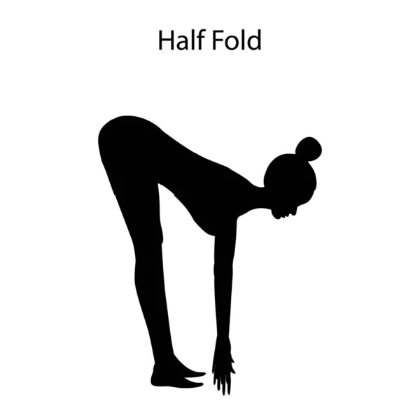 Halb Gefaltete Pose Yoga Workout Silhouette Auf Dem Weißen Hintergrund — Stockvektor