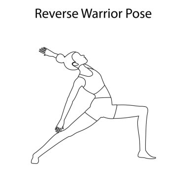 Beyaz arka planda Ters Savaşçı Poz Yoga Antrenmanı taslağı. Vektör illüstrasyonu