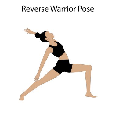 Beyaz arka planda Ters Savaşçı Pozisyon Yoga Egzersizi. Vektör illüstrasyonu