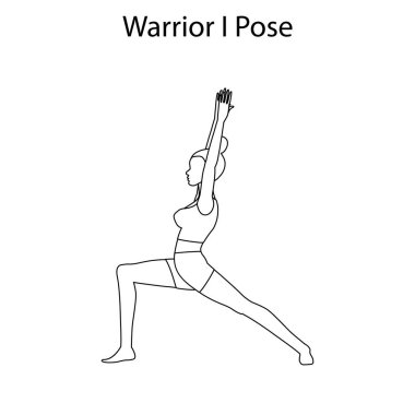 Savaşçı I Yoga Pozu Antrenmanı. Beyaz arka planda. Vektör illüstrasyonu