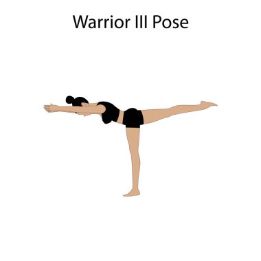 Warrior III Poz Yoga egzersizi beyaz arka planda. Vektör illüstrasyonu