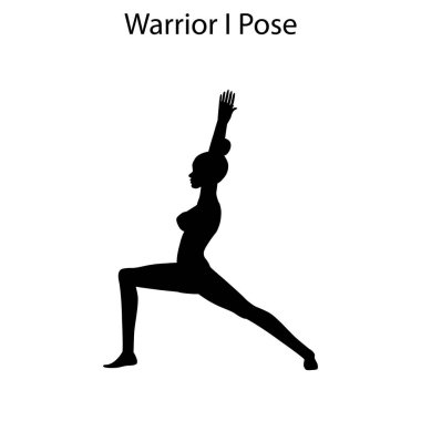 Savaşçı I Yoga Pozu Egzersiz Silueti beyaz arka planda. Vektör illüstrasyonu