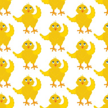 Beyaz arka planda civciv kuş vektör çizimi kusursuz desen. Vektör illüstrasyonu