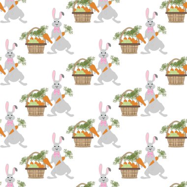 Beyaz arkaplanda Tavşan vektör çizimi pürüzsüz desen.