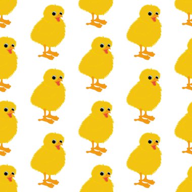 Beyaz arka planda civciv kuş vektör çizimi kusursuz desen. Vektör illüstrasyonu