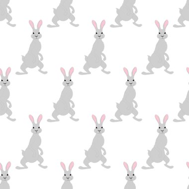 Beyaz arkaplanda Tavşan vektör çizimi pürüzsüz desen.