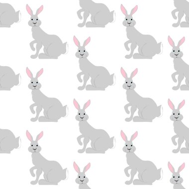 Beyaz arkaplanda Tavşan vektör çizimi pürüzsüz desen.