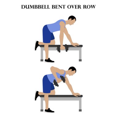 Dumbbell bent over row exercise vector illustration on the white background.