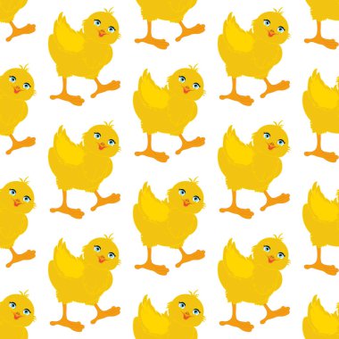 Beyaz arka planda civciv kuş vektör çizimi kusursuz desen. Vektör illüstrasyonu