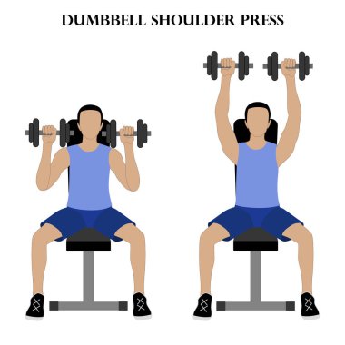 Dumbbell shoulder press vector illustration on the white background.