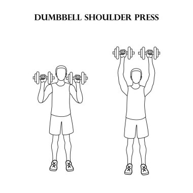Dumbbell shoulder press workout exercise vector illustration outline on the white background.
