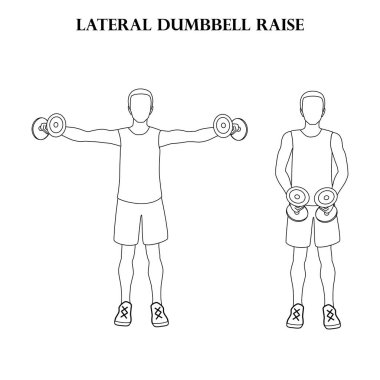 Lateral dumbbell raise workout exercise vector illustration outline on the white background.