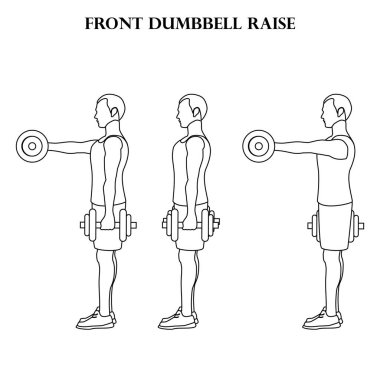 Front dumbbell raise workout exercise vector illustration outline on the white background.